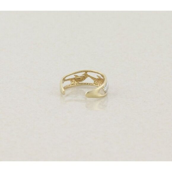 10k White Gold and Yellow Gold Dolphin Toe Ring Size 3 Adjustable - Picture 5 of 6